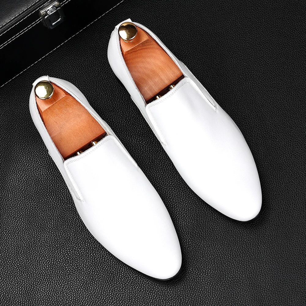 Men's White Loafers, Breathable, Pointed Toe