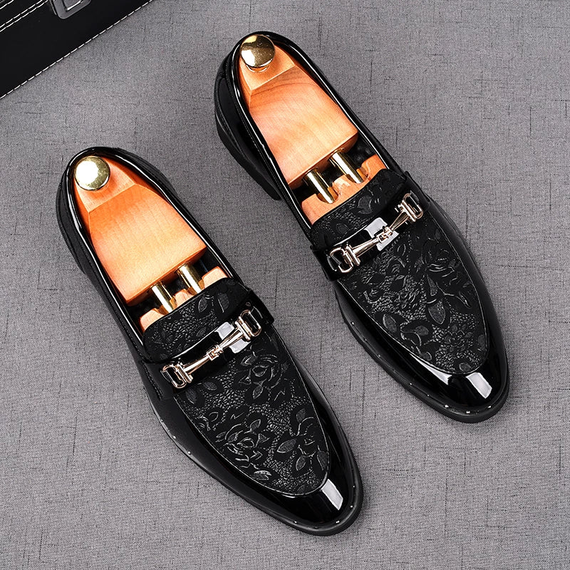 Men's Patent Leather Loafers, Height Increasing, Pointed Toe