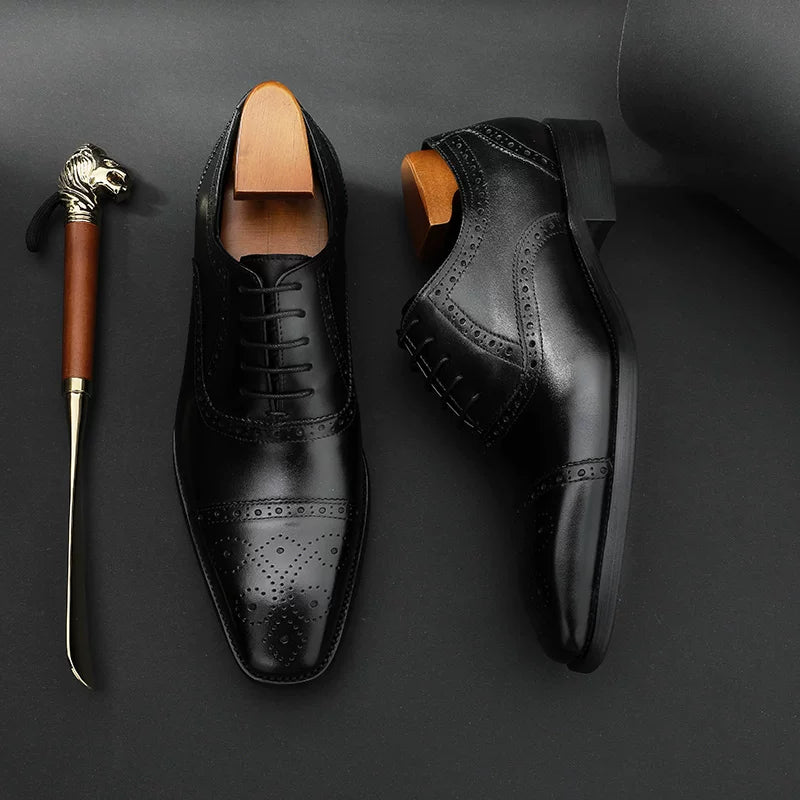 Men's Genuine Leather Oxford Shoes, Handmade, Cap Toe