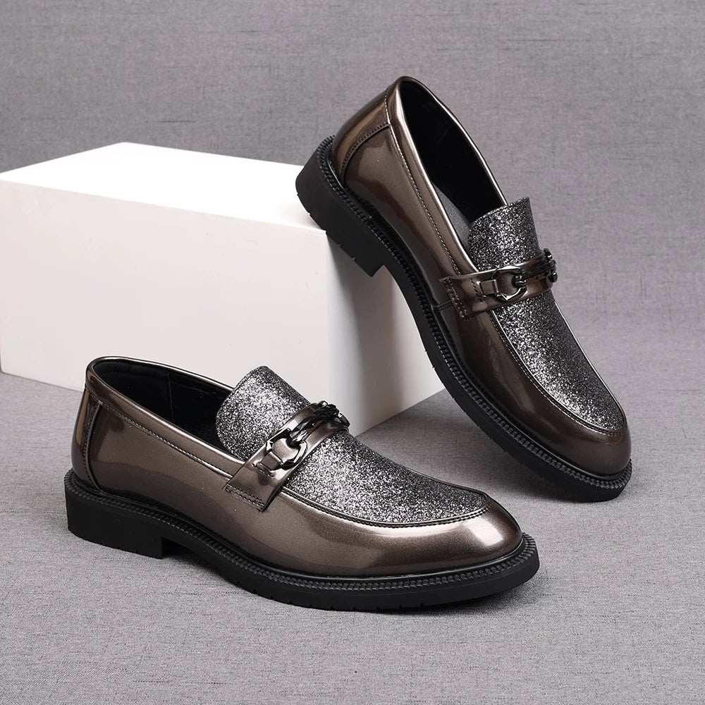 Men's Silver Loafers, Height Increasing, Pointed Toe