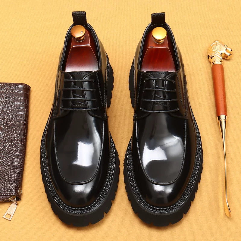 Men's Genuine Leather Leather Shoes, Height Increasing, Thick Sole
