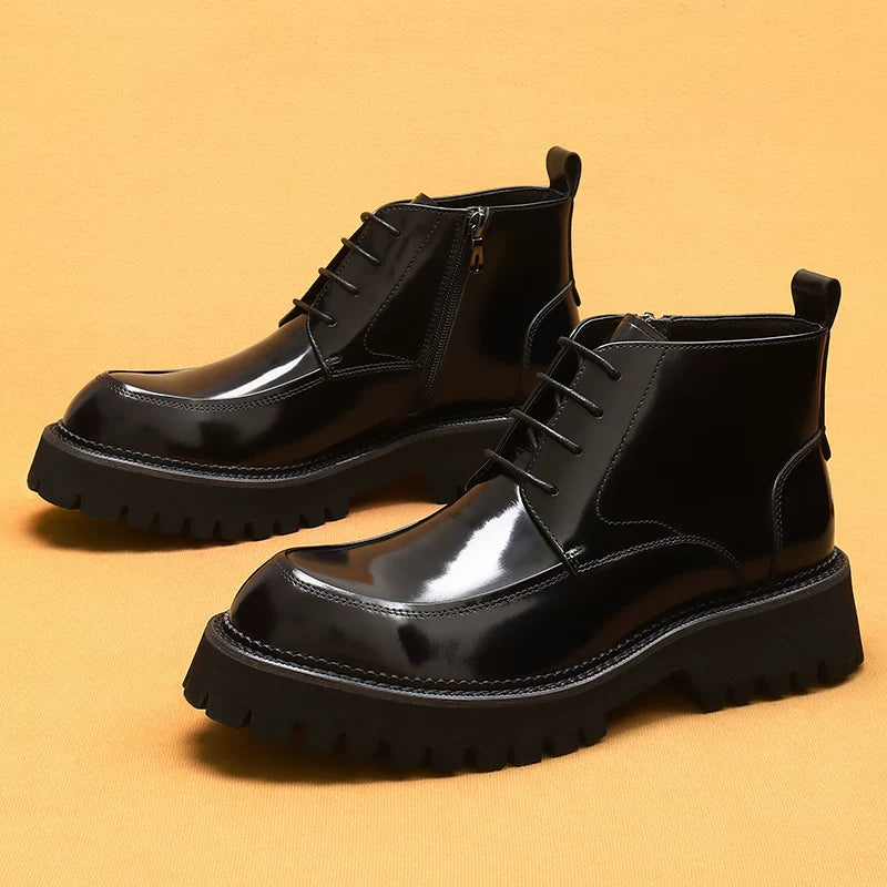 Men's Genuine Leather Martin Boots, Height Increasing, Thick Sole