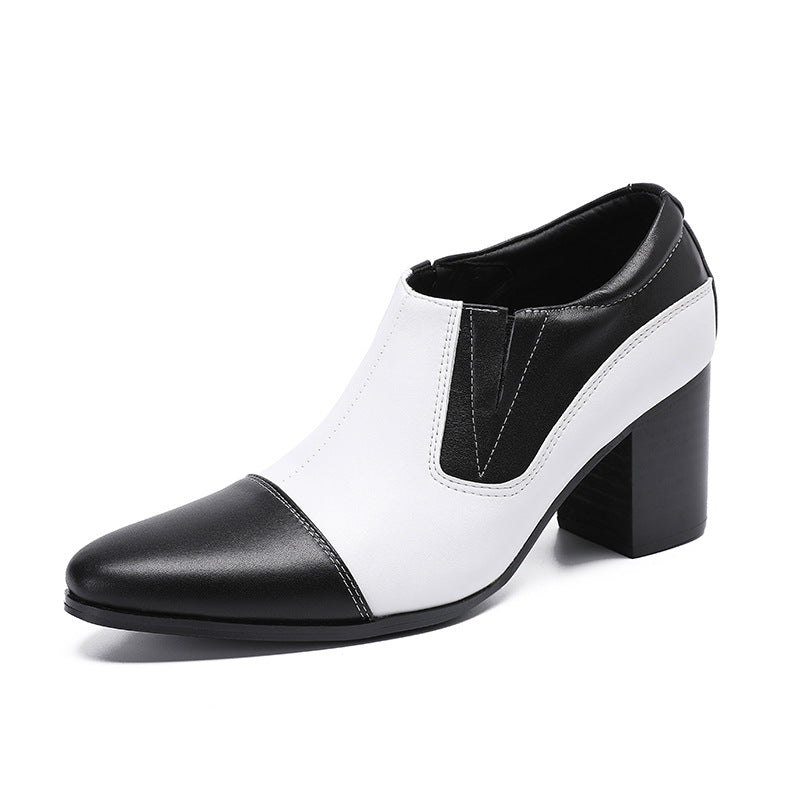 Leather shoes men's British style formal casual thick-soled square-toe derby shoes men's wedding height-increasing low-top Martin boots