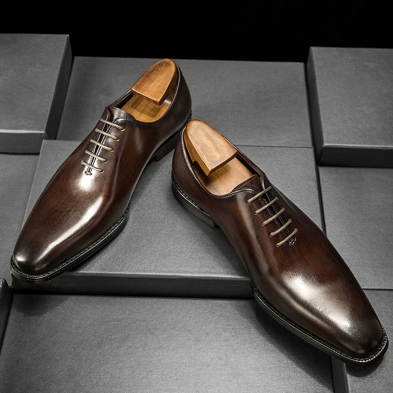 Men's Genuine Leather Leather Shoes, Handmade, Square Toe