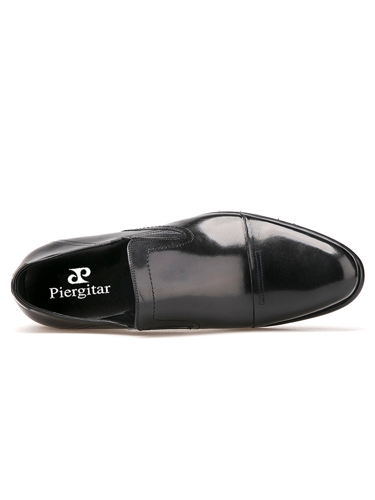 Piergitar Breathable Simple Casual Men's Leather Round Toe Daily Matching Formal Slip-on Shoes Low-top Shoes