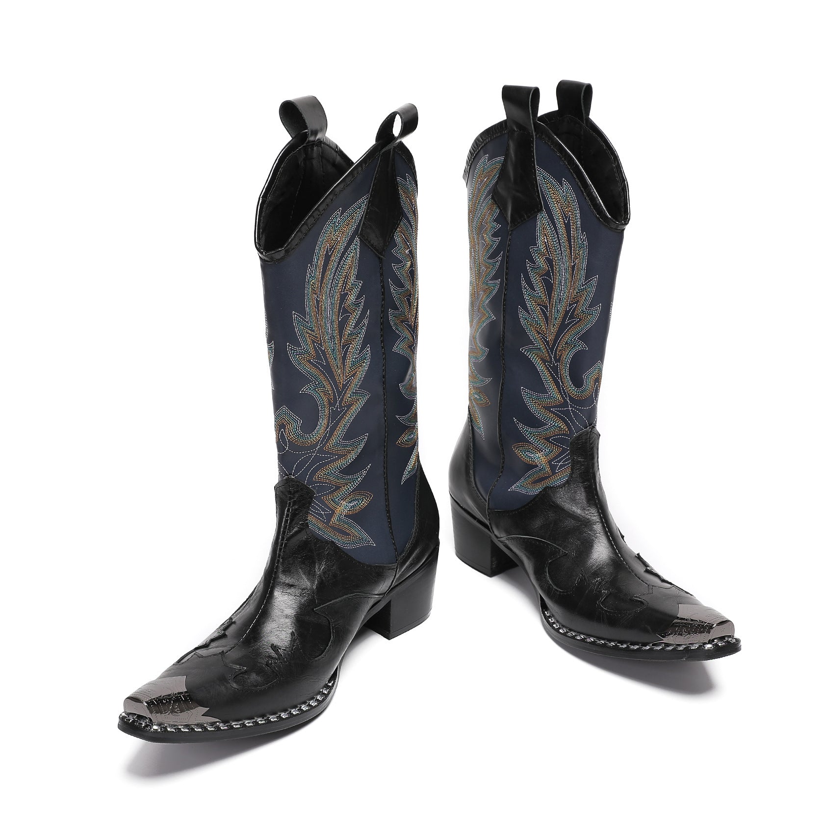 Men's Leather Boots – Embroidered, Retro – Style 211