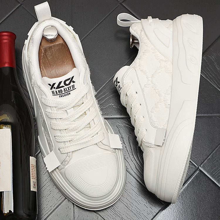 Men's Low-Top Canvas Athletic Casual Versatile Trendy White Sneakers