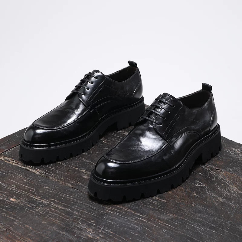 Men's Genuine Leather Derby Shoes, Height Increasing, Thick Sole