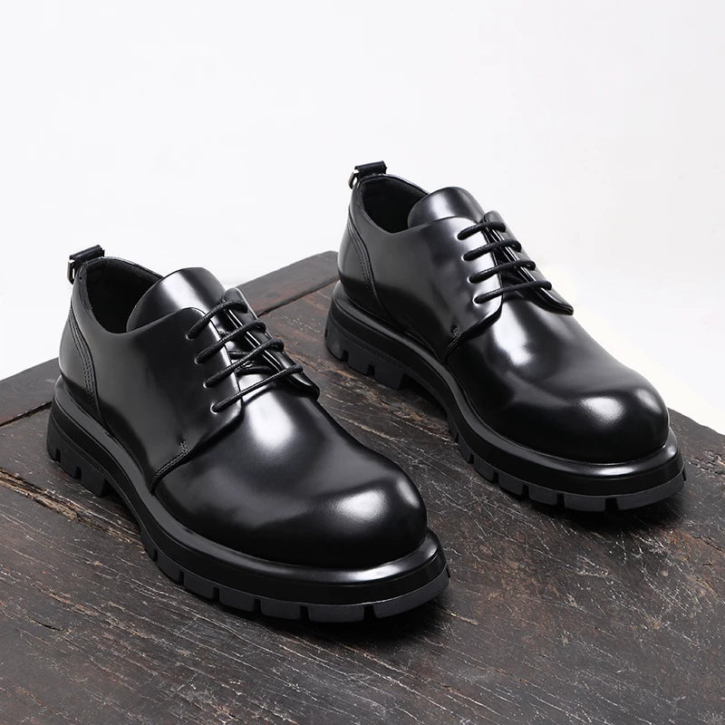 Men's Black Derby Shoes, Height Increasing, Thick Sole