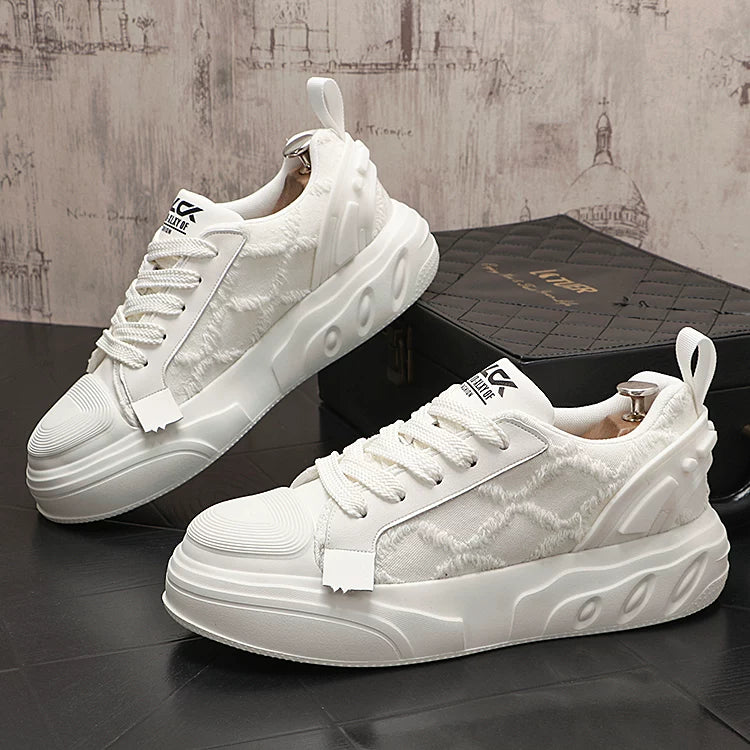 Men's Low-Top Canvas Athletic Casual Versatile Trendy White Sneakers