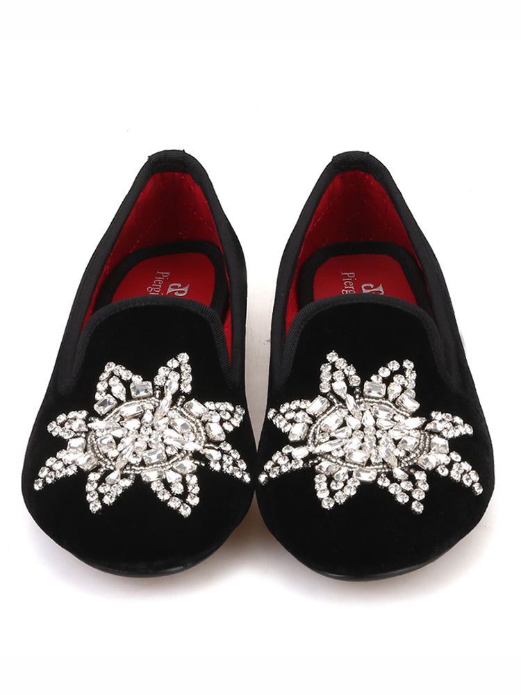 New handmade snowflake rhinestone women's European and American party style loafers trendy large size slip-on shoes for women