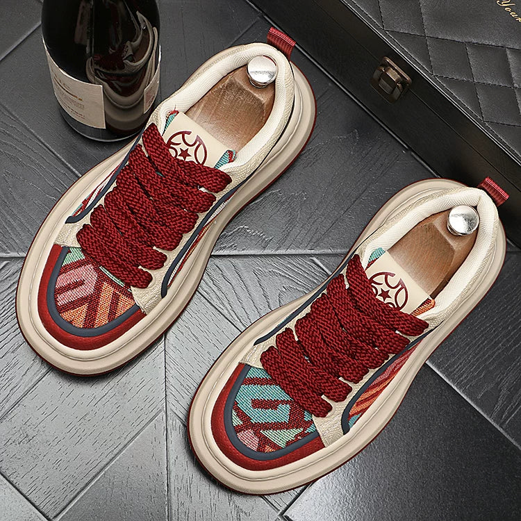 Men's Platform Height-Increasing Breathable Embroidered Korean-Style Skate Sneakers Athletic Casual