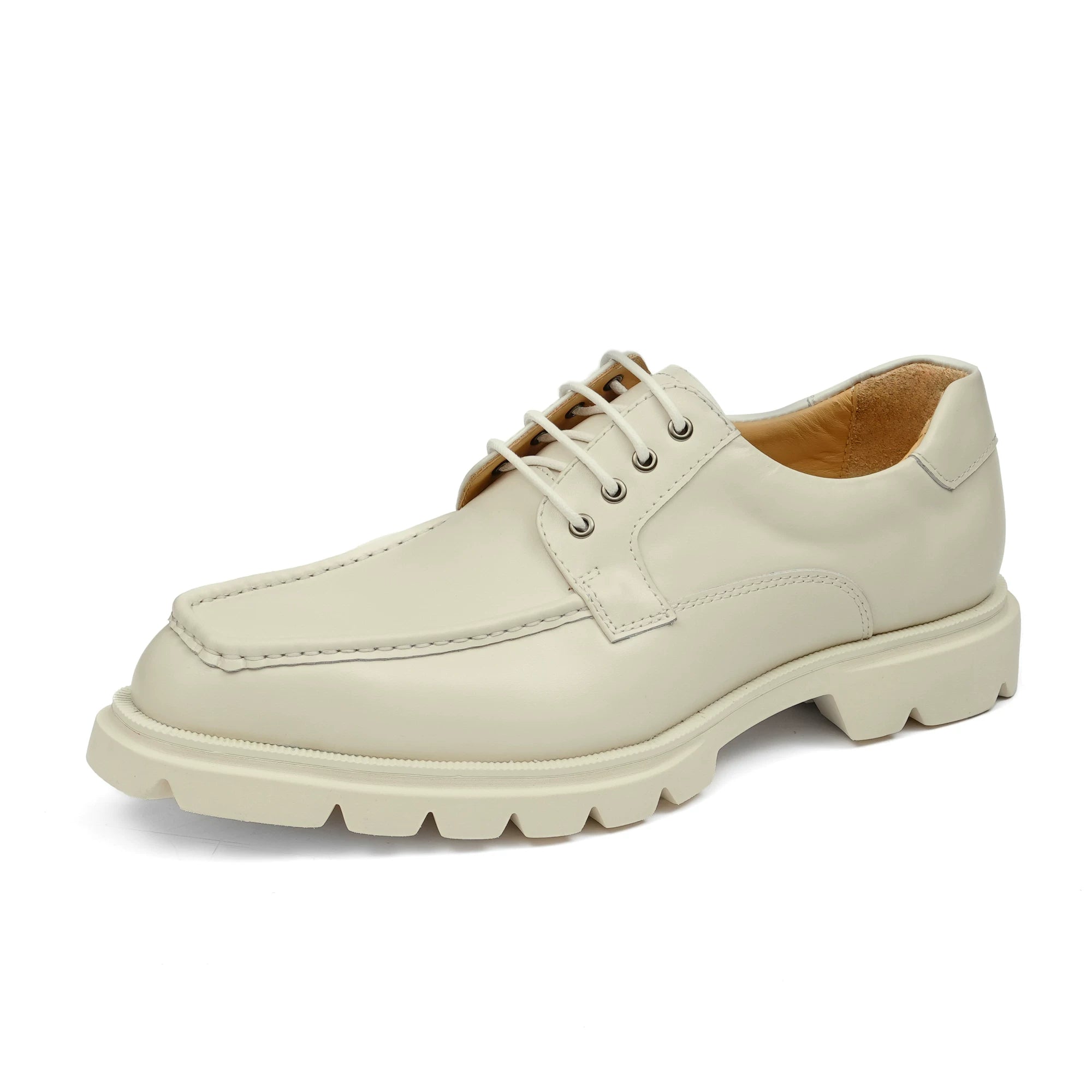 Men's White Genuine Leather Derby Shoes, Business, Formal