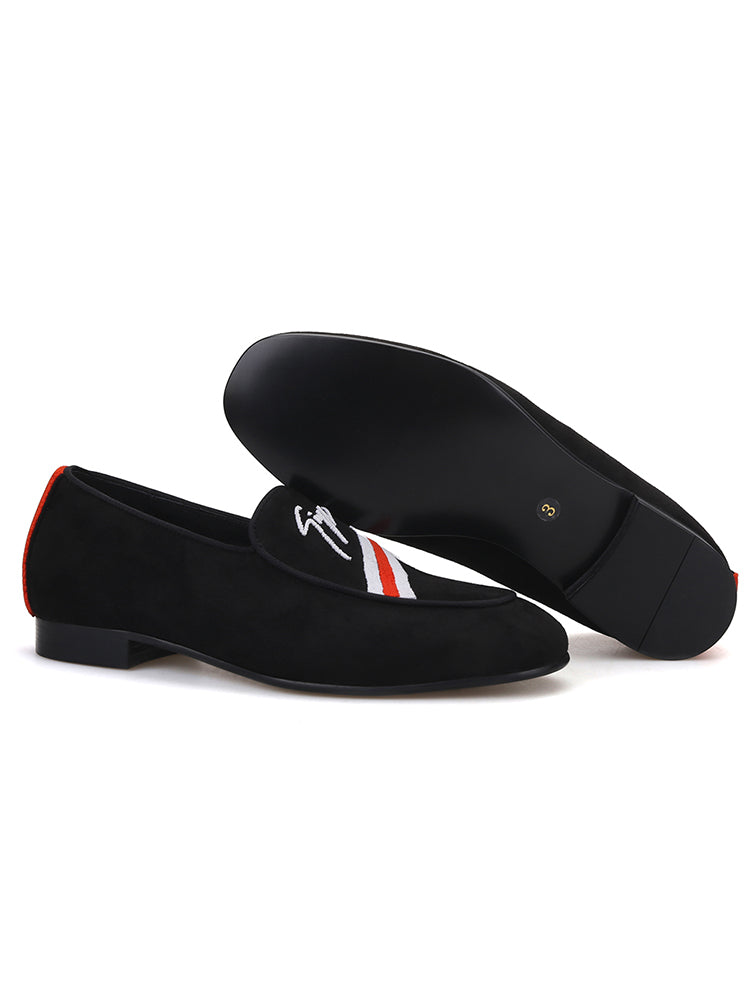 European and American classic embroidered men's suede slip-on loafers trendy party wedding banquet slip-on smoking shoes