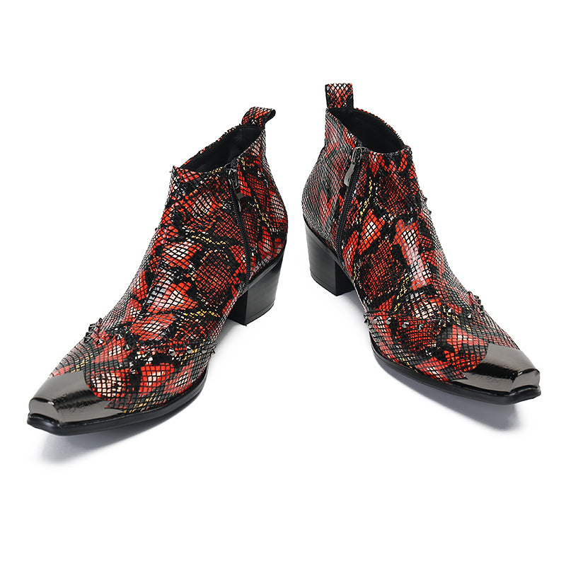 New Brogue Carved Chelsea Boots Korean Style Trendy Short Boots Men's High Top Leather Shoes Youth Brand Martin Boots