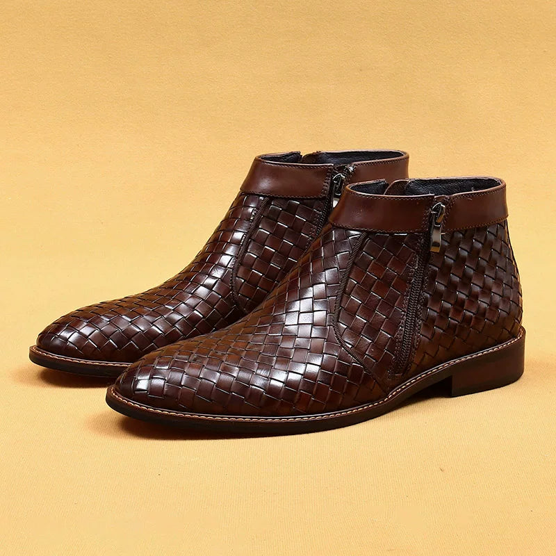 Men's Genuine Leather Martin Boots, Woven, British Style