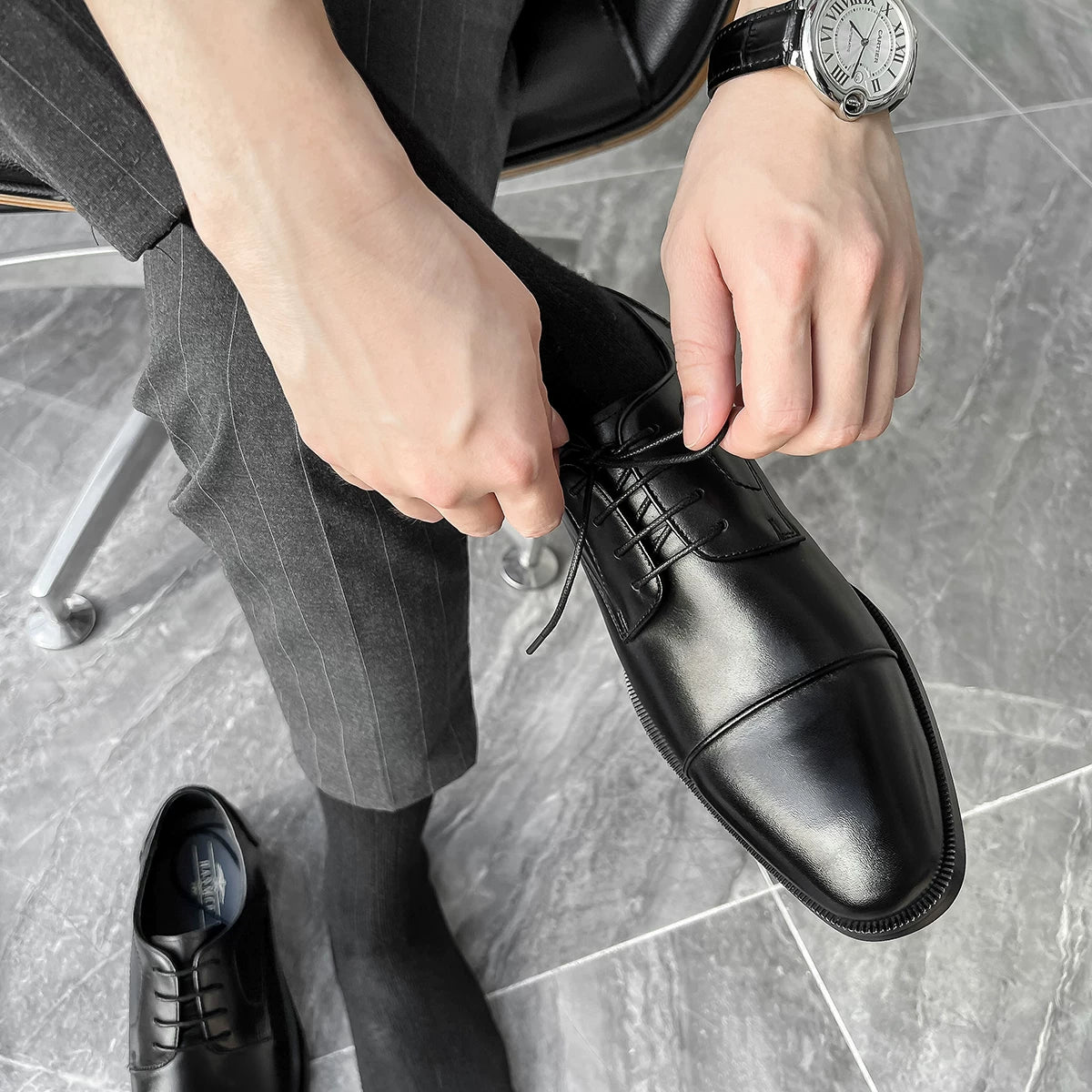 Men's Genuine Leather Derby Shoes, Pointed Toe, Business