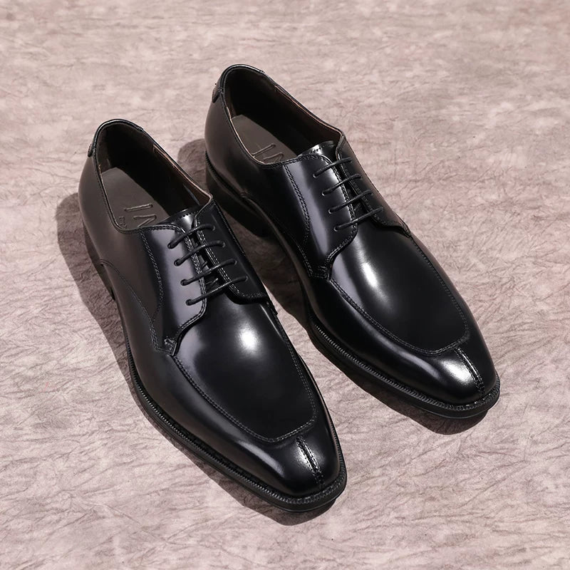 Men's Genuine Leather Derby Shoes, Handmade, Glossy