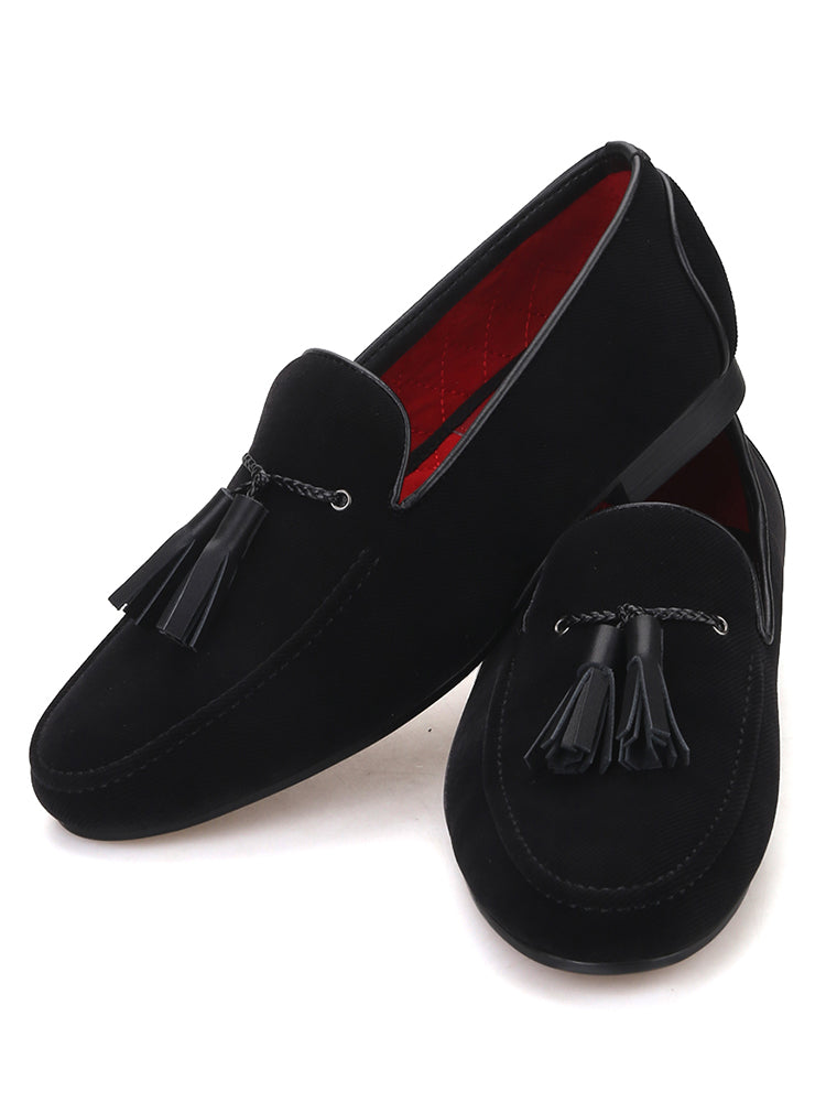 New star catwalk style black cotton leather tassel men's shoes British casual style loafers slip-on shoes