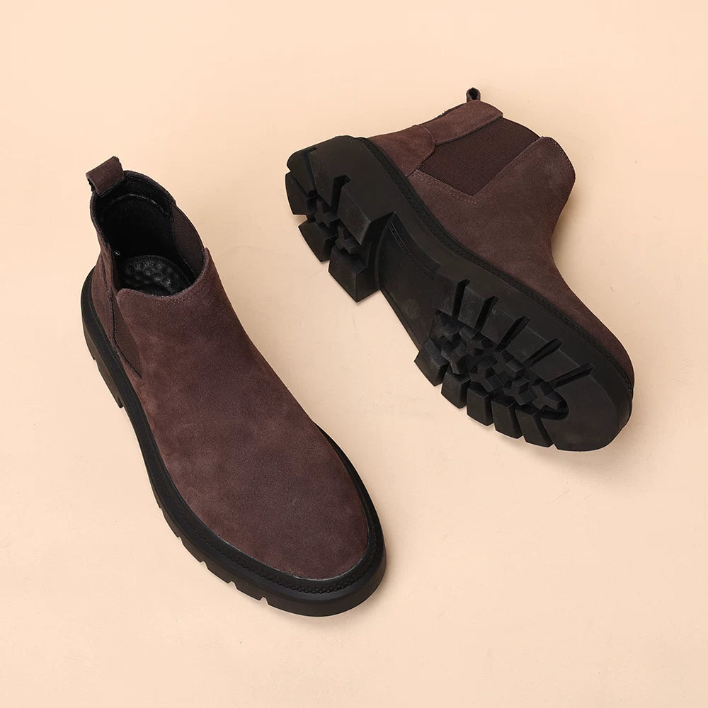 Men's Genuine Leather Martin Boots, Height Increasing, Thick Sole