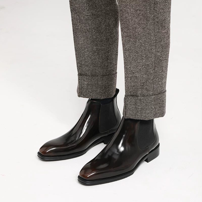 Men's Genuine Leather Chelsea Boots, Handmade, Square Toe