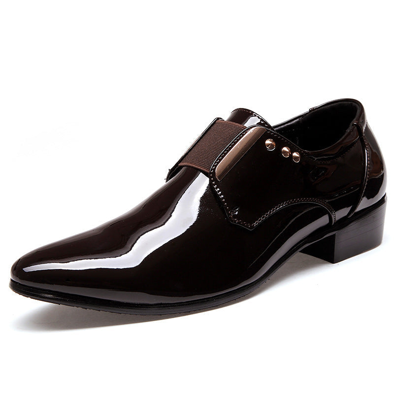 Men's Black Leather Formal Shoes, Pointed Toe, Business, Style 0487