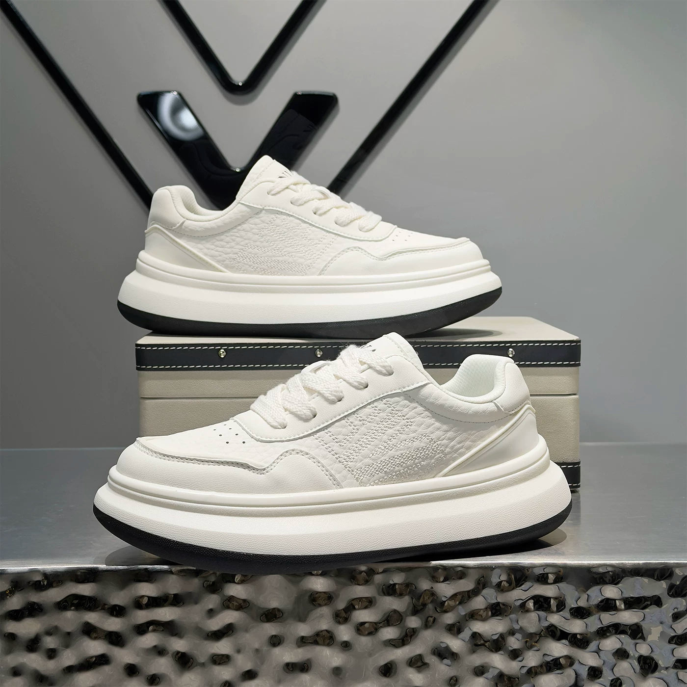 Men's Height-Increasing Platform Trendy White Sneakers 2026 Summer New