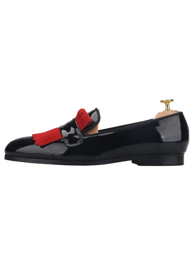 Mix and match first-layer cowhide patent leather and nubuck leather men's slip-on loafers British style formal smoking shoes