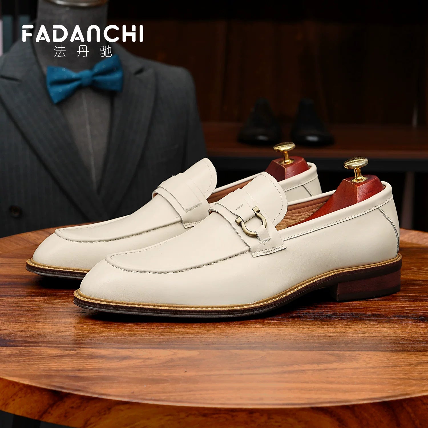 Men's White Genuine Leather Loafers, Breathable, Slip-On