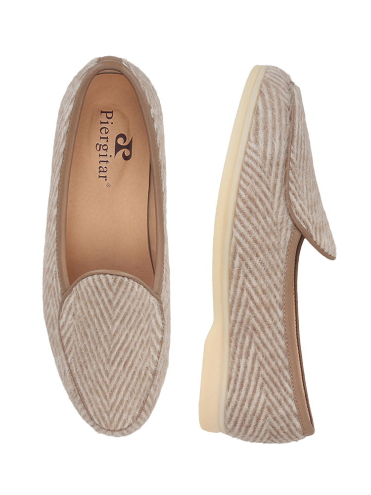 British imported apricot herringbone woolen men's casual shoes European and American classic milk white non-slip outsole shoes