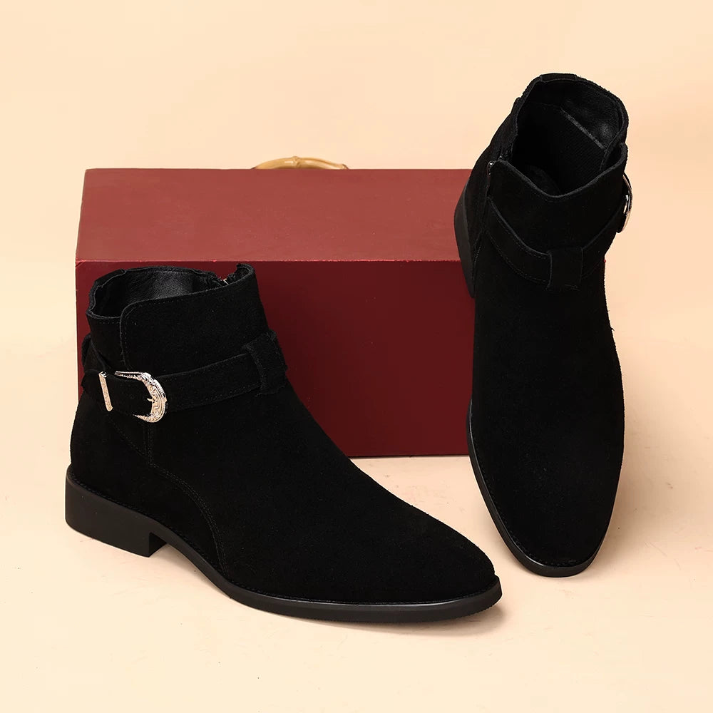 Men's Genuine Leather Martin Boots, Height Increasing, Suede