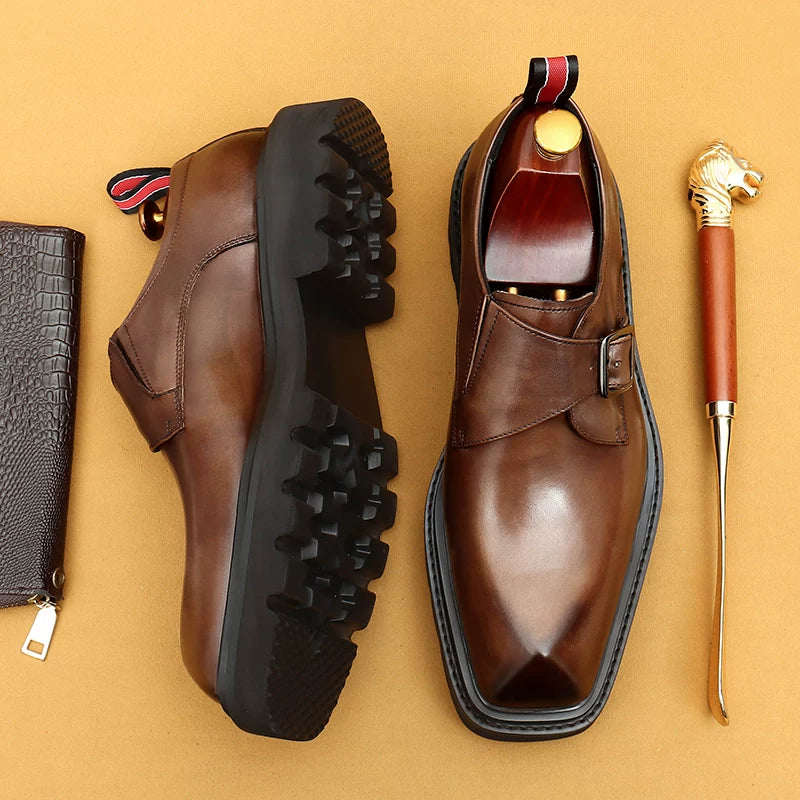 Men's Black Genuine Leather Leather Shoes, Slip-On, British Style