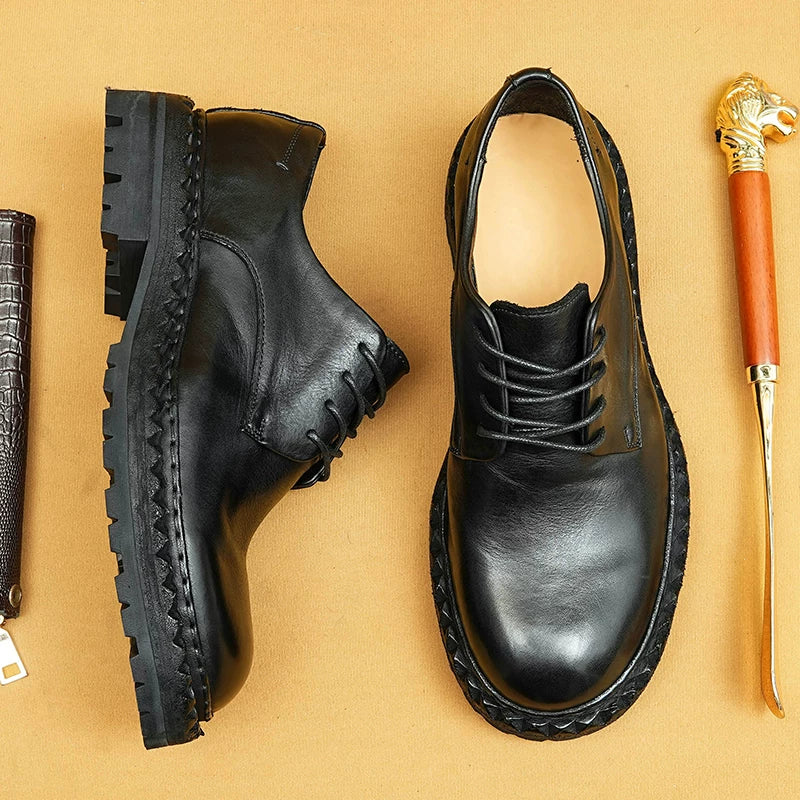 Men's Genuine Leather Leather Shoes, Thick Sole, Handmade