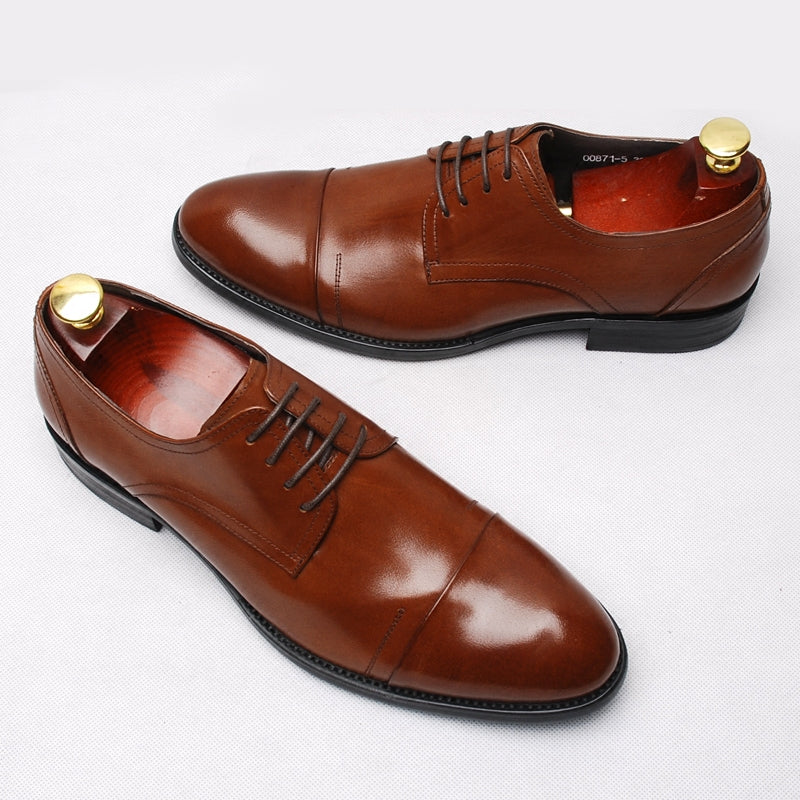 Men's Genuine Leather Derby Shoes, Pointed Toe, Lace-Up