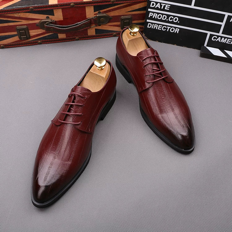 Men's Brown Leather Shoes, Height Increasing, Pointed Toe