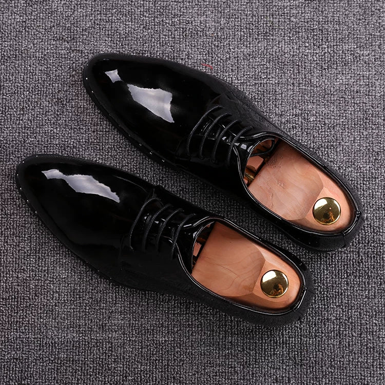 Men's Patent Leather Wedding Shoes, Height Increasing, Pointed Toe