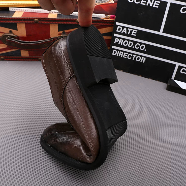 Men's Brown Leather Shoes, Height Increasing, Pointed Toe