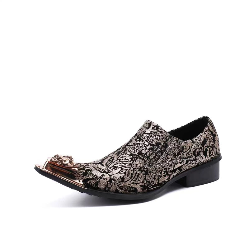 Men's Gold Leather Casual Shoes – Pointed Toe, Platform