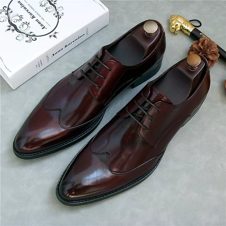Men's Genuine Leather Derby Shoes, Breathable, Pointed Toe