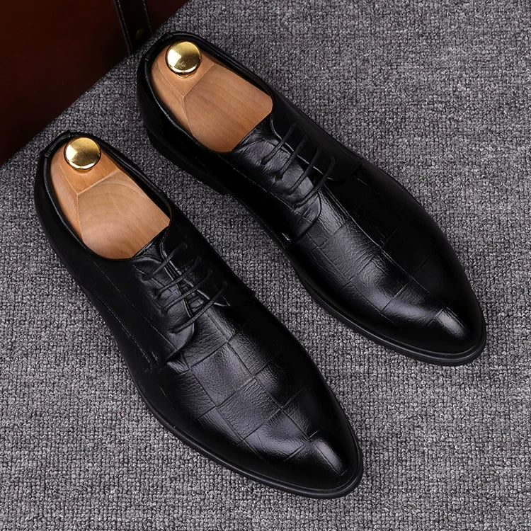 Men's Leather Shoes, Height Increasing, Pointed Toe