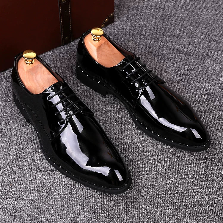Men's Patent Leather Wedding Shoes, Height Increasing, Pointed Toe