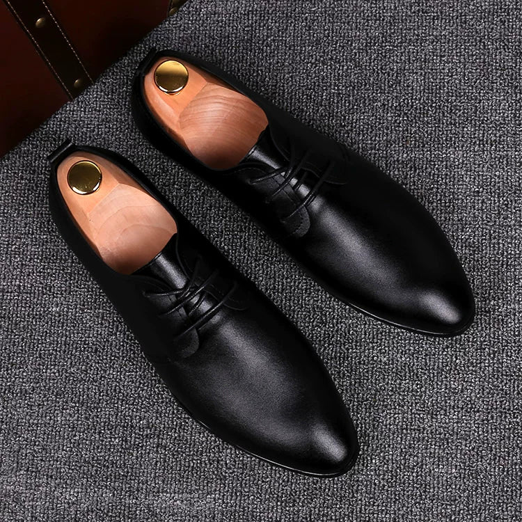 Men's White Leather Shoes, Breathable, Pointed Toe
