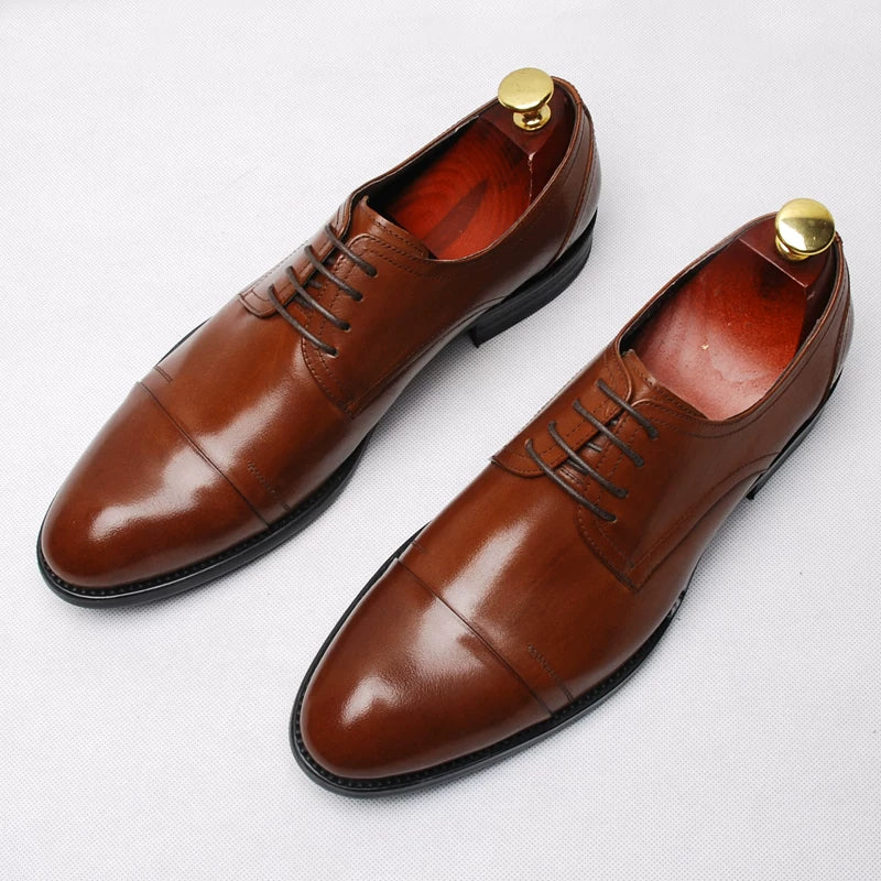 Men's Genuine Leather Derby Shoes, Pointed Toe, Lace-Up