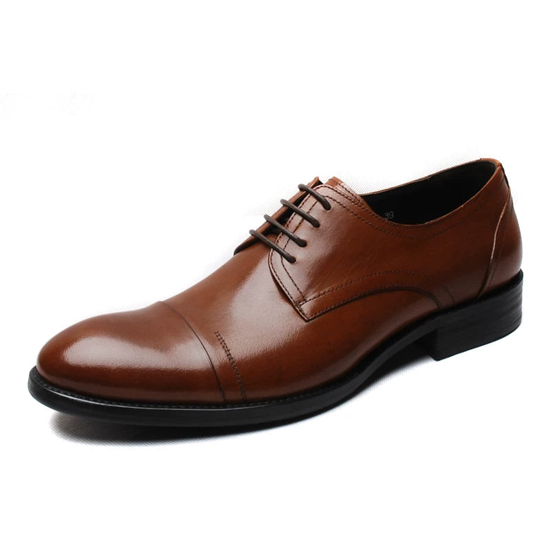 Men's Genuine Leather Derby Shoes, Pointed Toe, Lace-Up