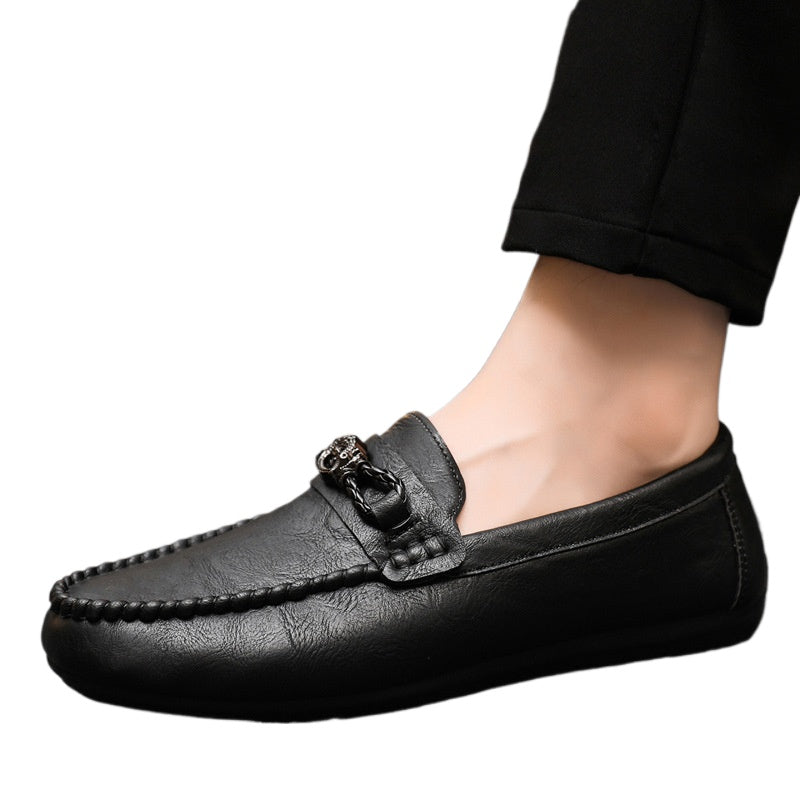 Men's Love Doudou Shoes Men's Work Casual Leather Shoes Black Business Fashion One Pedal Work Trend Shoes Driving