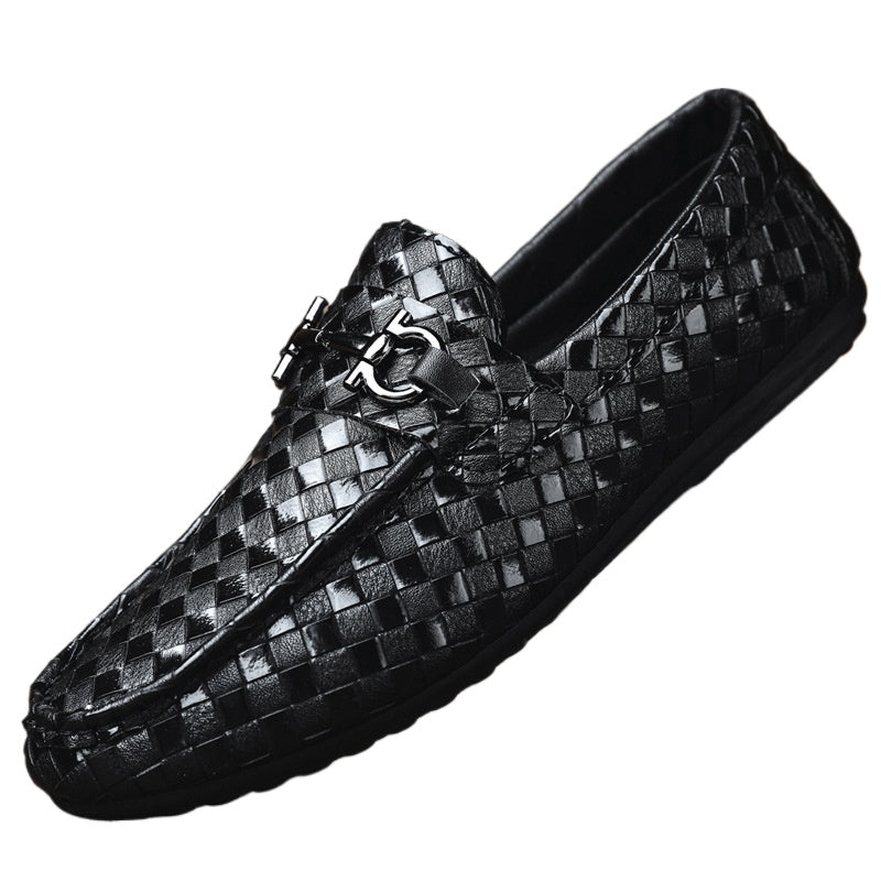 Spring and summer men's shoes platform leather shoes Doudou shoes casual shoes versatile work shoes black small leather shoes men's chef shoes