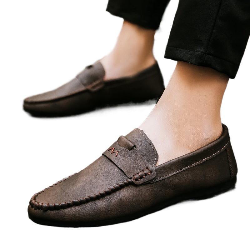 Loafers men's trend 2024 new casual leather shoes summer breathable lazy one pedal soft-soled driving men's shoes