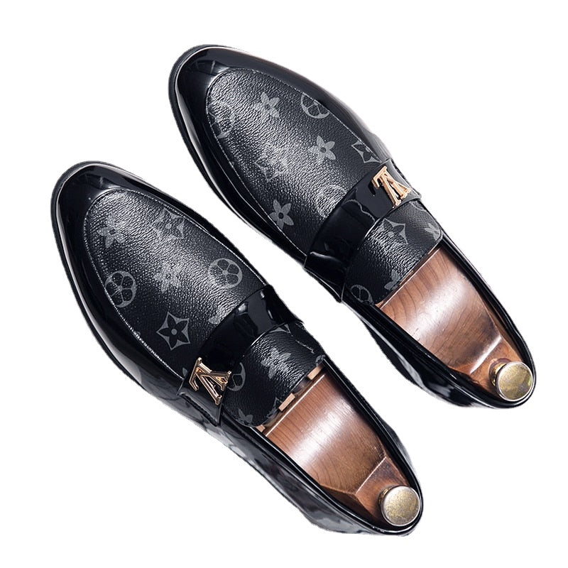 Men's Black Leather Driving Shoes, Business, Wedding, Style 3015