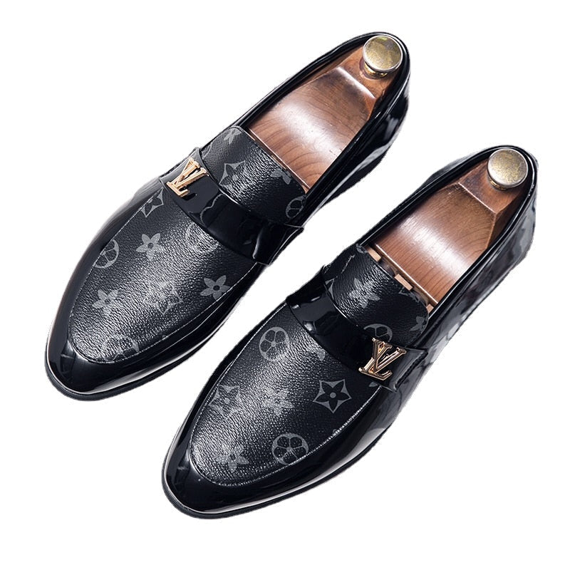 Men's Black Leather Driving Shoes, Business, Wedding, Style 3015
