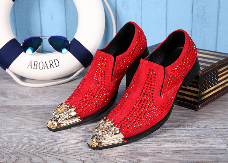 Men's Red Leather Shoes – Pointed Toe, Business – Style 88